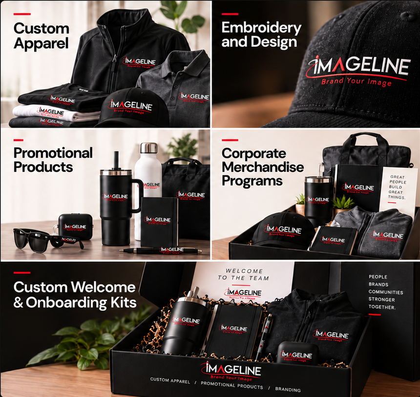 IMAGELINE custom apparel, embroidery, promotional products, corporate merchandise, and welcome kits
